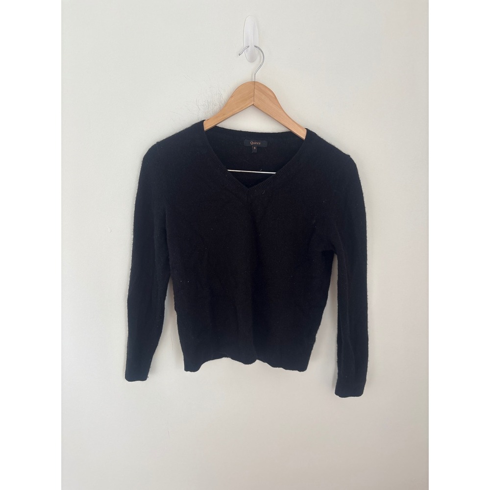 Quince Black 100% Mongolian Cashmere V-Neck Sweater Small